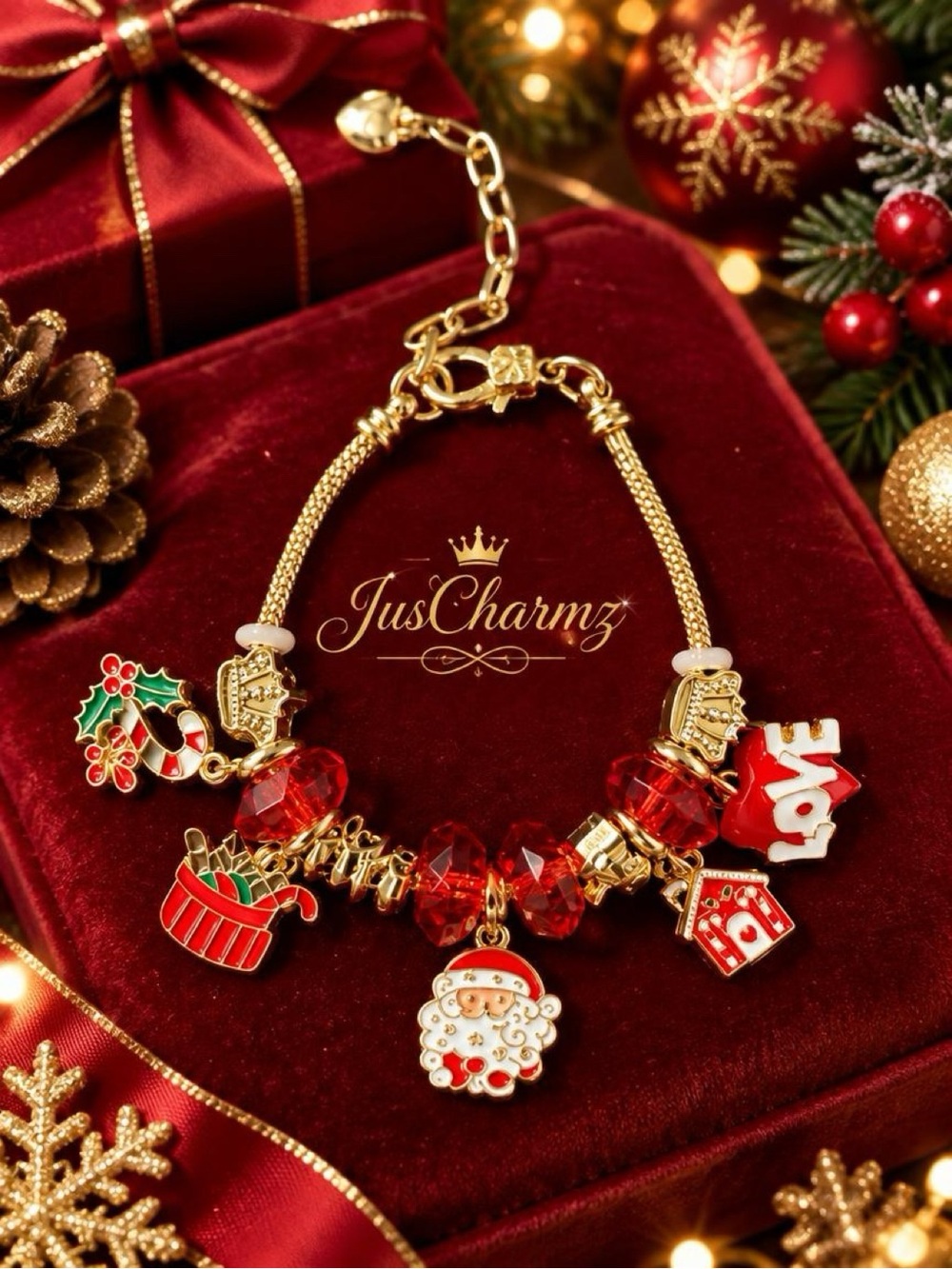 Red Christmas Charm Bracelet